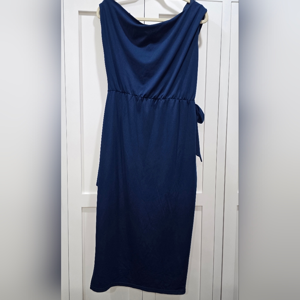 NWT Grace Karin Navy Blue One-Shoulder Faux Wrap Dress – Size Large - Picture 10 of 16